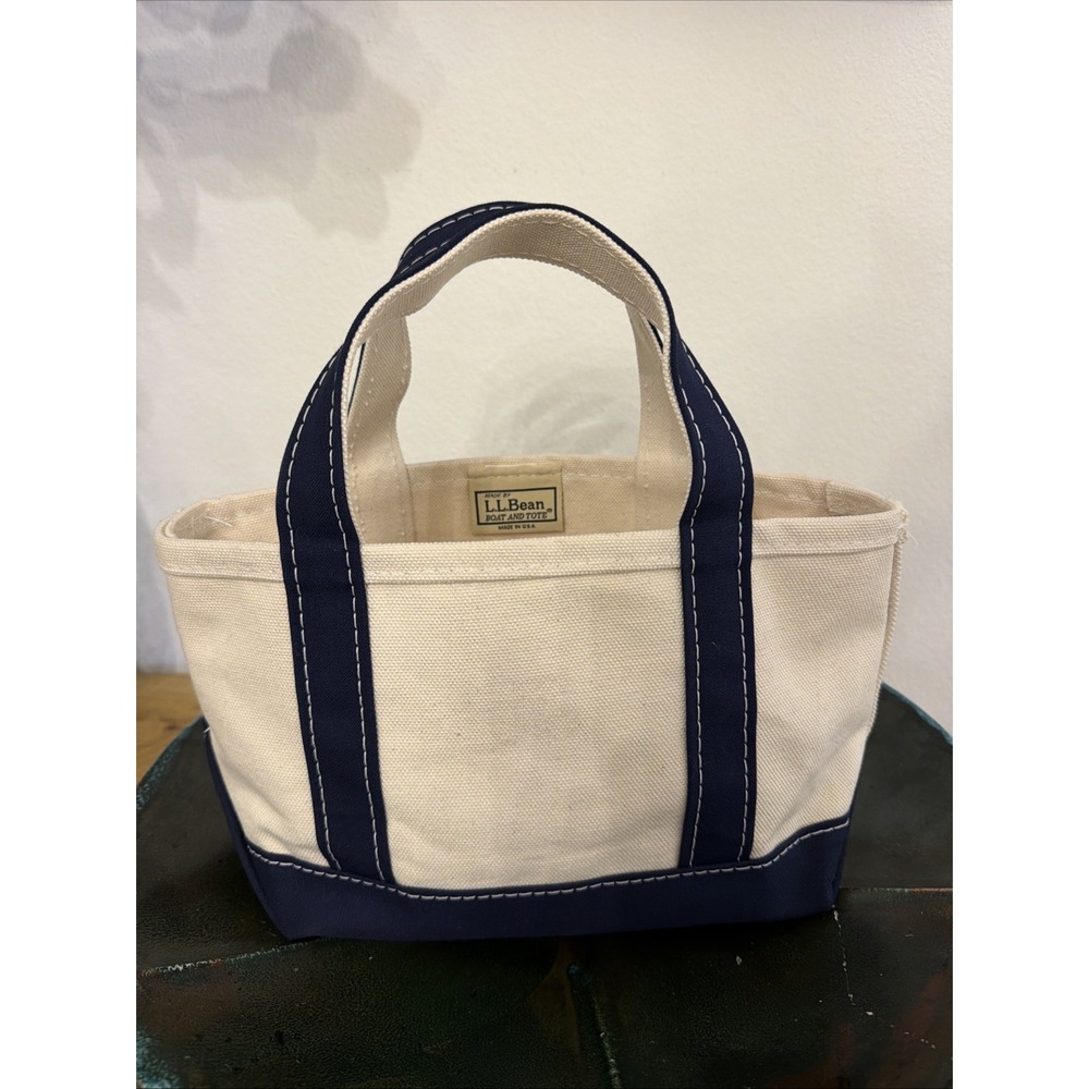 Vintage LL Bean Boat and Tote Small Canvas Bag Navy blue 90s Made in USA 10"